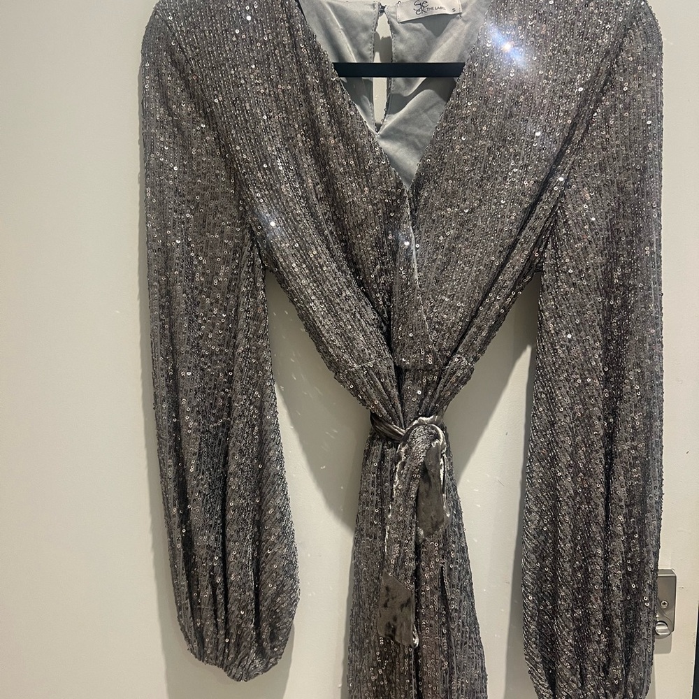 Silver Sequin Wrap Dress